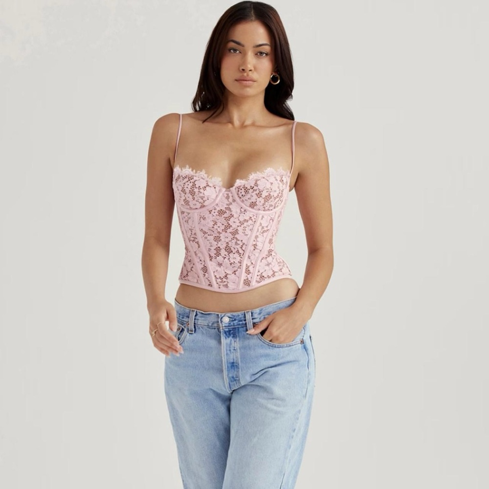 (SOLD) House of CB "Mila" Rose Pink Lace Corset Top in Size XS